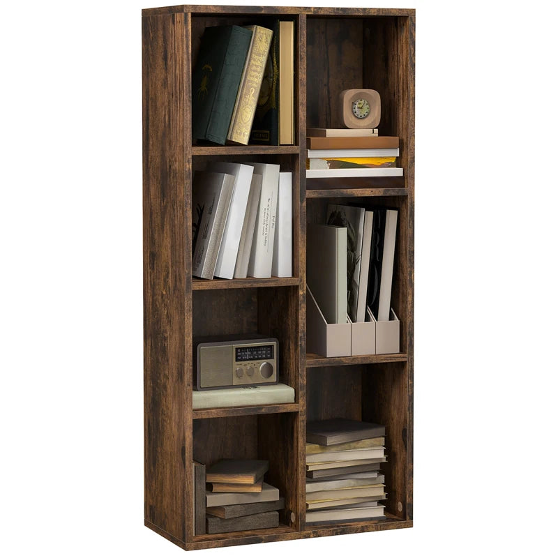 Rustic Brown Seven-Cube Bookcase - Stylish Storage Solution for Home & Office, Modern Wood Effect Design