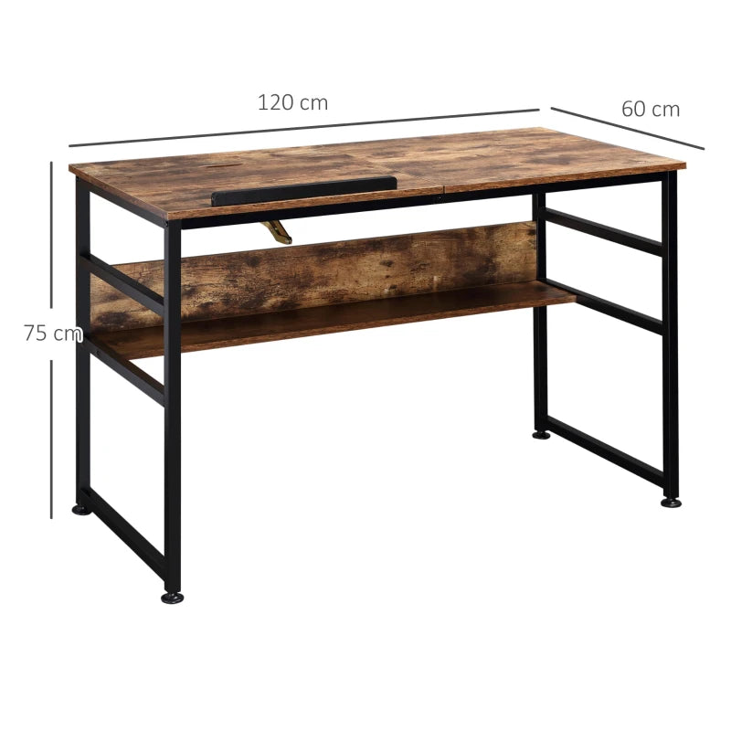 Adjustable Drafting Table Art Desk - Multifunctional Craft Workstation with 15-Level Tiltable Top & Storage Shelf - Rustic Brown