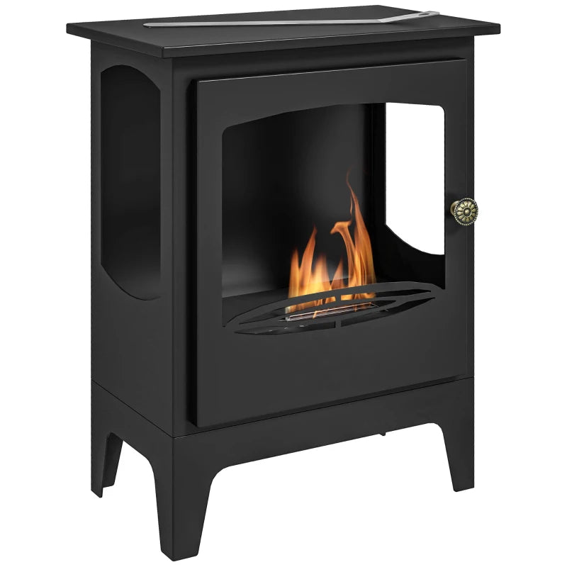 Freestanding Bioethanol Fireplace with Stainless Steel Snuffer 1.2L Tank Indoor Use Black