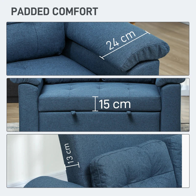 Fabric 2-Seater Click Clack Sofa Bed with Pocket Springs, Convertible Couch with Pillows and Side Pockets in Blue