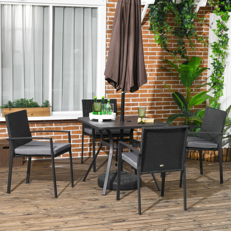 5-Piece Black Rattan Garden Dining Set with Cushioned Chairs