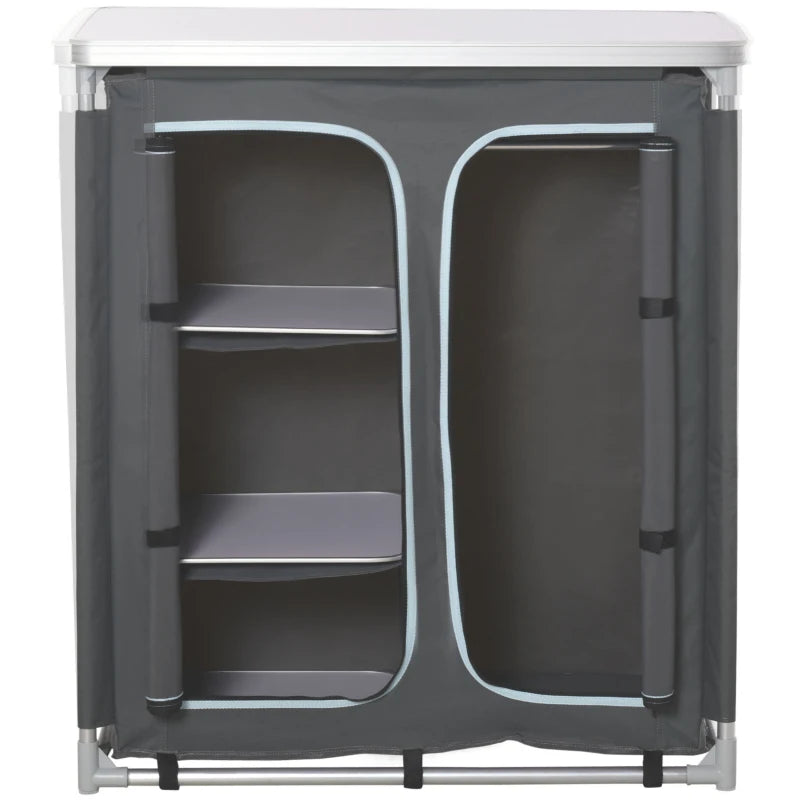 Aluminum Camping Cupboard & Kitchen Station - 3-Shelf Cook Table Storage Organizer for BBQ, Party & Picnic