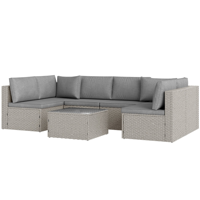 Grey Seven-Piece Modular Rattan Furniture Set for Outdoor Patio and Garden