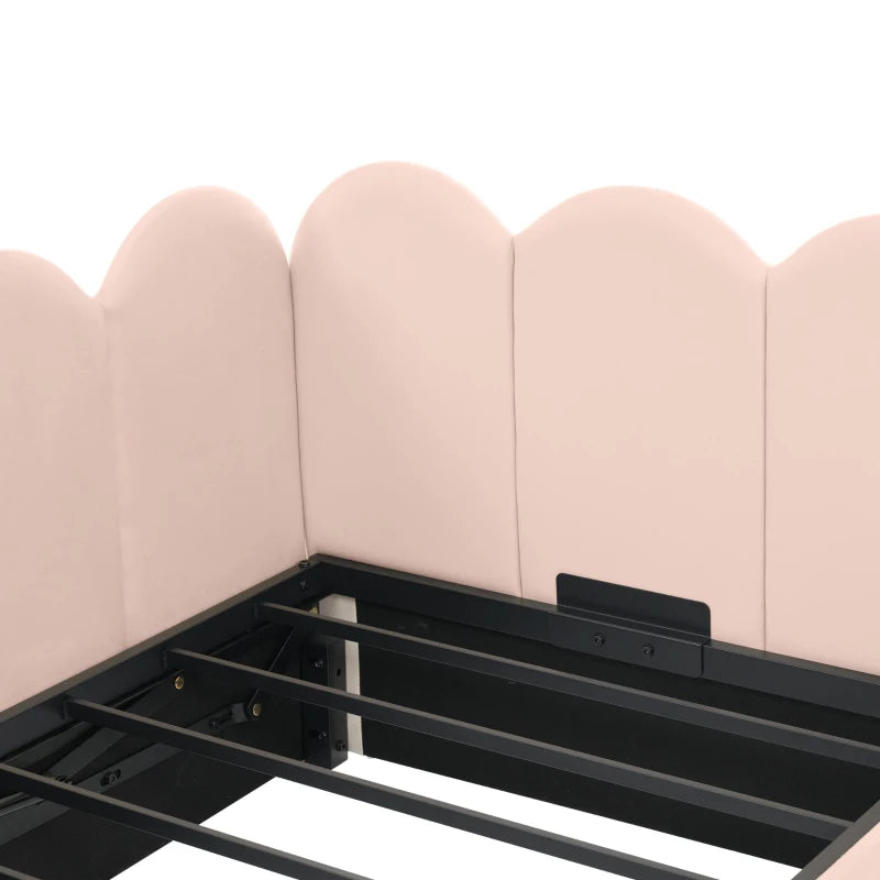 3FT Pink Upholstered Daybed with Hydraulic Storage & Metal Slatted Frame, Velvet Finish, Single Ottoman Bed, 200L x 97W x 76H cm