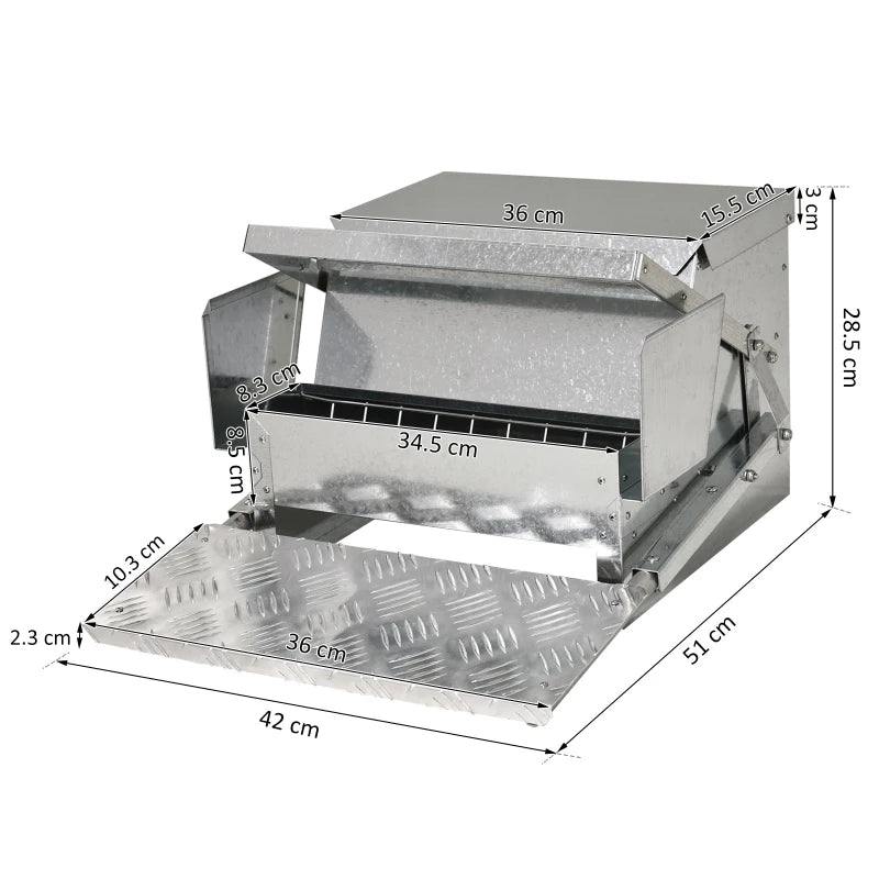 11.5KG Automatic Chicken Feeder - Rat Proof Treadle Design, Self-Opening, Durable Galvanized Steel & Aluminium Construction