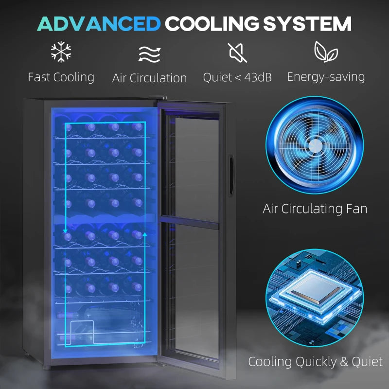 32 Bottle Dual Zone Wine Fridge - Black, Adjustable Temperature 5-18°C, Perfect for Wine Lovers & Collectors