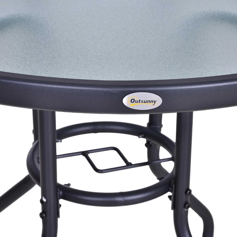 Round Glass Top Steel Frame Outdoor Dining Table - Black