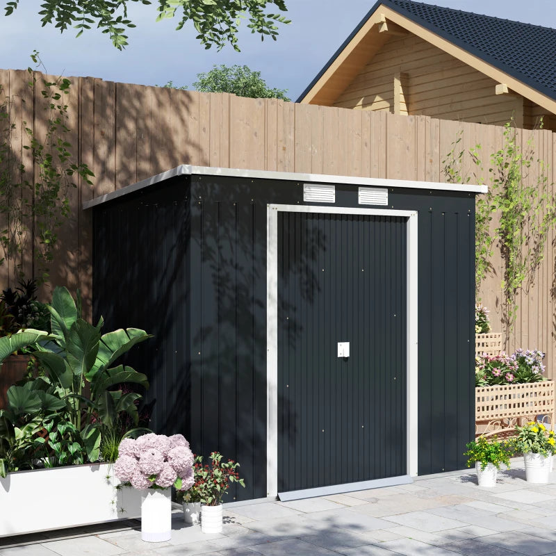 Dark Grey Outdoor Metal Tool Storage Shed with Vents