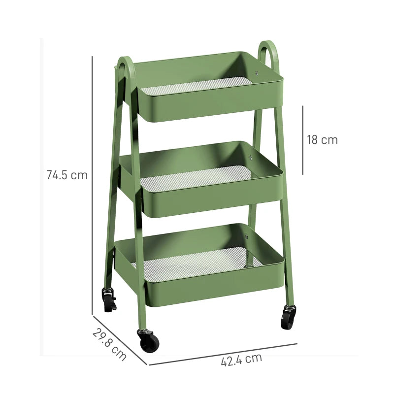 Versatile Three-Tier Green Storage Trolley - Perfect for Organizing Home, Office, or Kitchen - Stylish and Functional Design