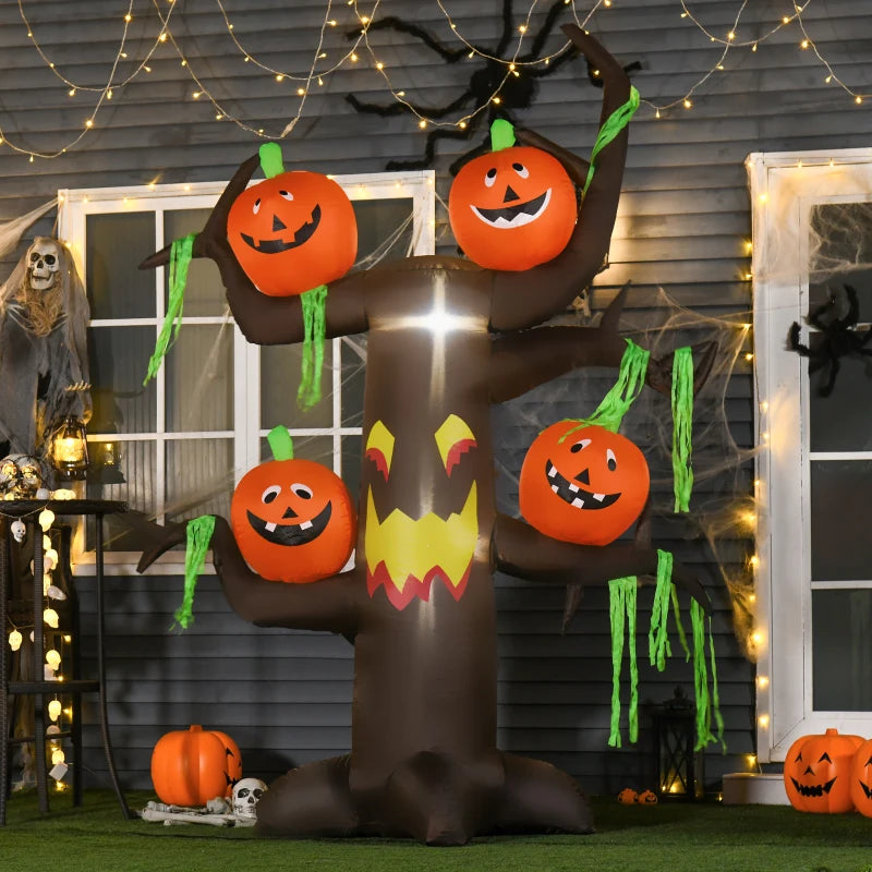 2.4m Halloween Inflatable Ghost Tree with 4 Pumpkins & LED Lights - Perfect Outdoor Indoor Decoration for Halloween Parties