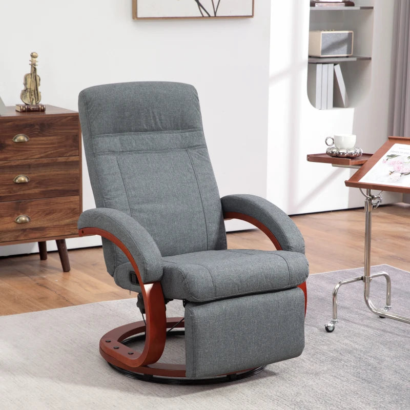 Grey Manual Reclining Swivel Chair with Footrest - 135° Comfort and Style for Your Living Room