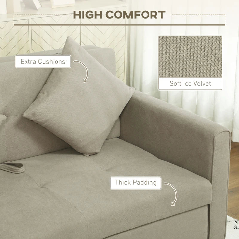Modern Velvet 2 Seater Sofa Bed with Hidden Storage and Cushions for Living Room or Guest Room