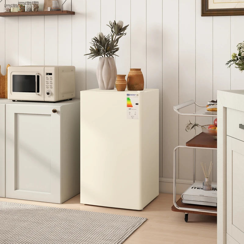 91L Freestanding Under Counter Fridge Freezer - Compact Beige Mini Fridge with Chiller Box & Adjustable Thermostat, 47.5cm Wide