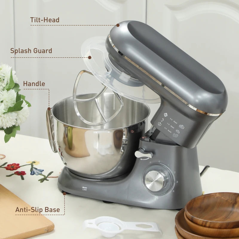 Premium 1300W Silver Kitchen Stand Mixer with Accessories - Powerful, Versatile, Ideal for Baking and Cooking Enthusiasts