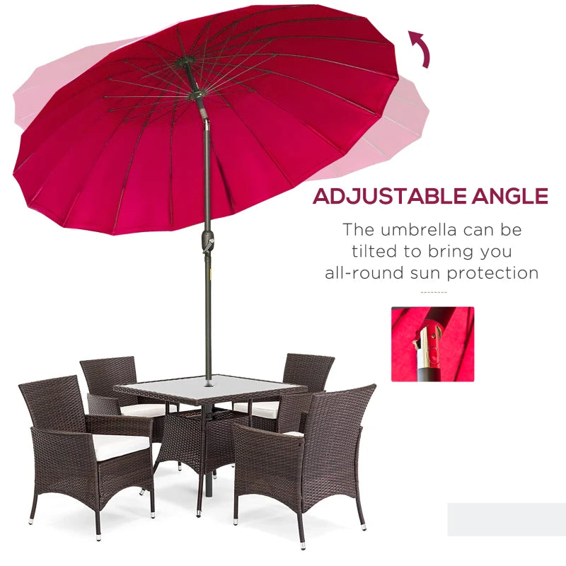 Red 2.5m Garden Parasol Umbrella with Crank & Tilt, Outdoor Sun Shade