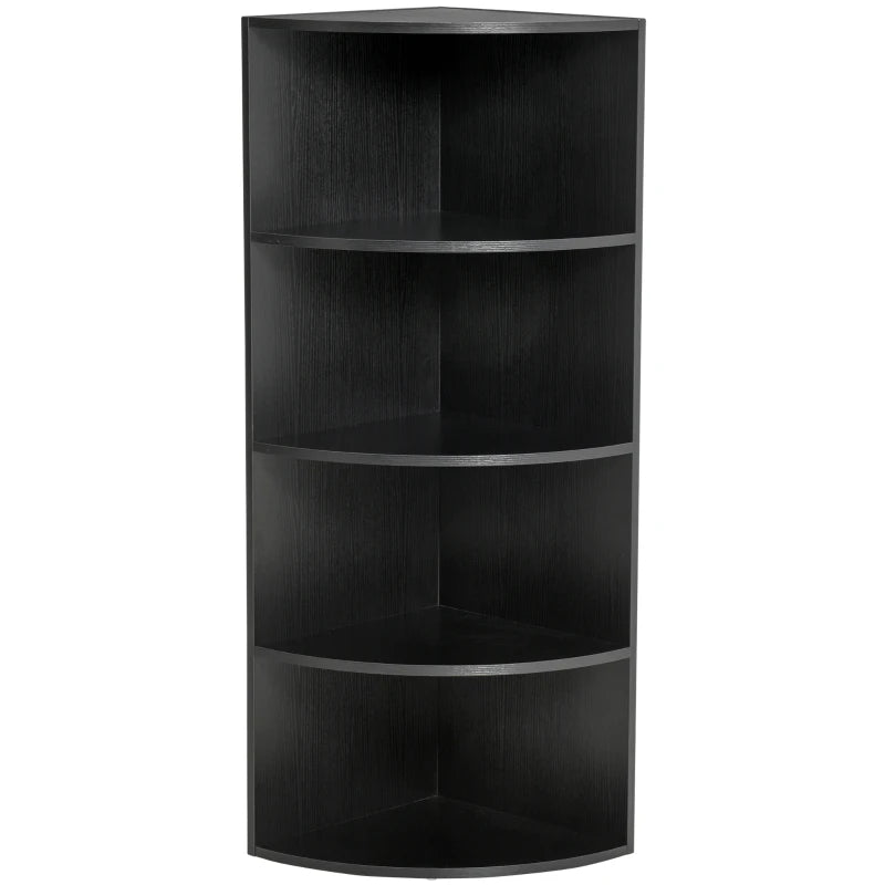 4-Tier Corner Open Shelf Bookcase - Freestanding Black Bookshelf for Plants & Books, 40x40x120cm