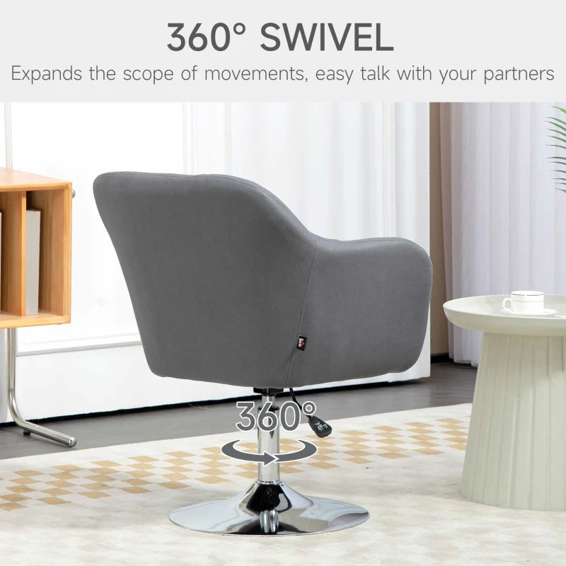 Contemporary Swivel Microfibre Accent Chair with Adjustable Height, Thick Cushion and Lumbar Support for Living Room or Office in Dark Grey