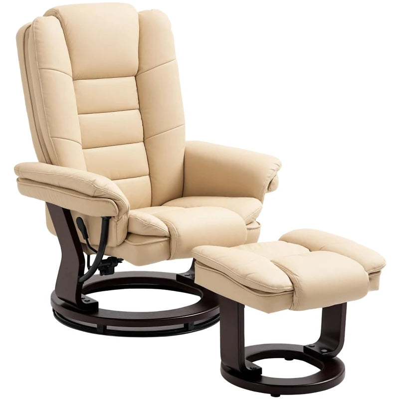 Beige Faux Leather Reclining Chair with Footstool - 135° Adjustable Comfort for Home or Office