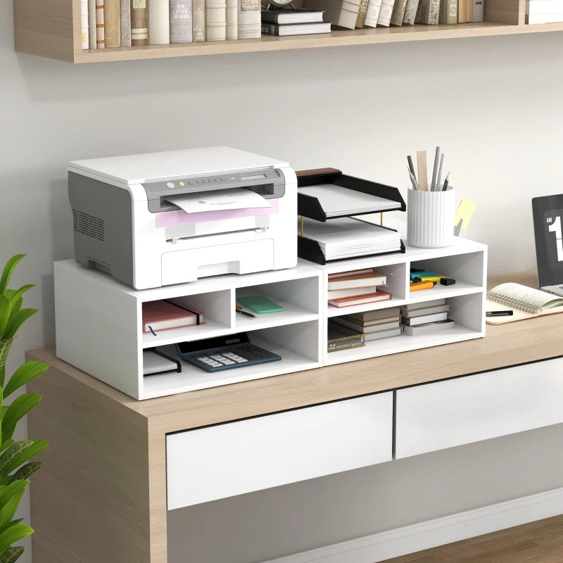 Three-Compartment White Printer Storage Cabinet - Stylish Organization for Home Office, Compact Design, Easy Access Shelves