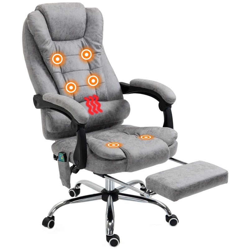 Vinsetto Heated Vibration Massage Executive Office Chair - Adjustable Ergonomic High Back Recliner with Footrest - Grey