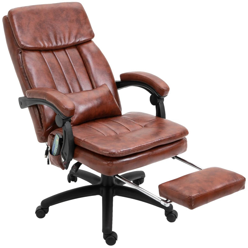Vinsetto Brown PU Leather Office Chair with 7-Point Vibrating Massage, Adjustable Height, Reclining Back & Footrest - Comfort & Style