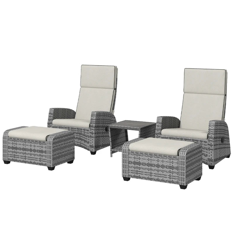 5-Piece Grey Rattan Garden Furniture Set with Cushions for Outdoor Relaxation
