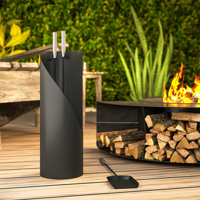 4-Piece Black Fireplace Tools Set - Metal Accessories with Broom, Shovel, Poker & Bucket - Perfect Fireside Companion