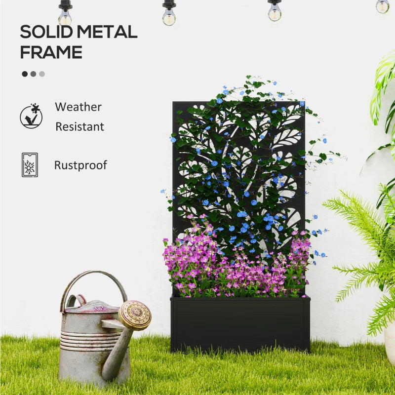 Outdoor Metal Planter with Back Trellis - Black - Large Size - 113H x 61L x 23W cm
