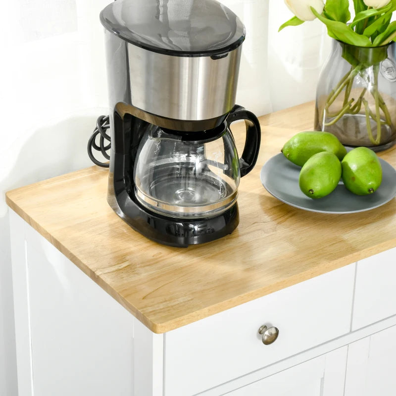 Multi-Use Kitchen Floor Cabinet with Solid Wood Top, Adjustable Shelf & Drawer - Ideal Sideboard for Dining Room & Hallway