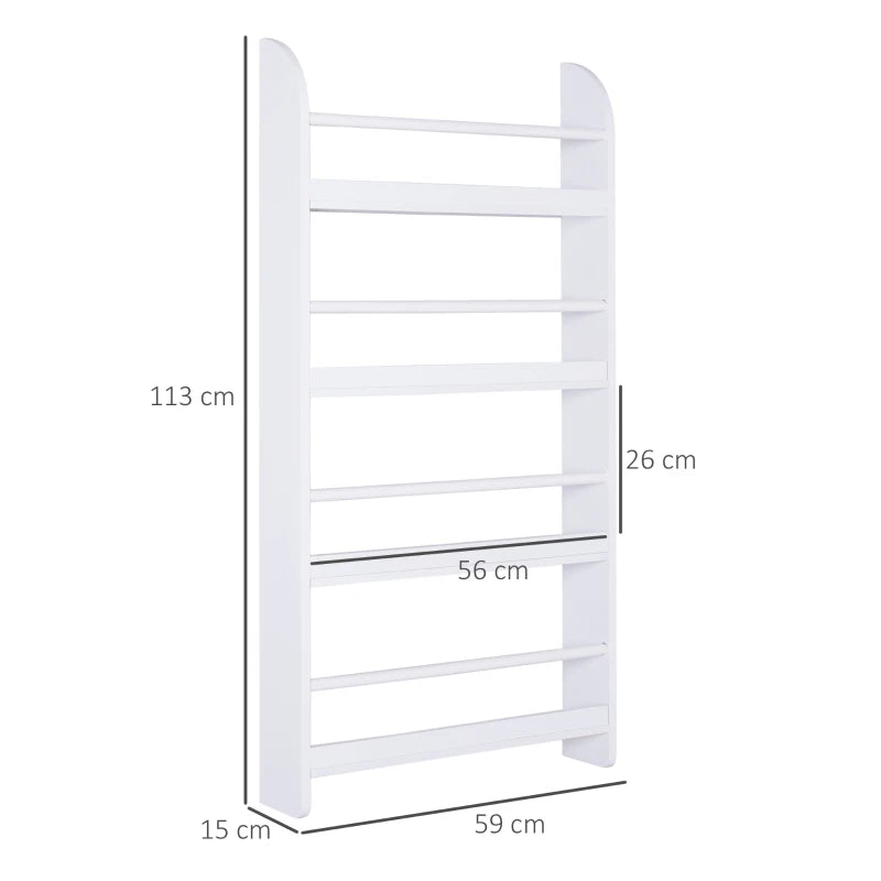 4-Tier Wall Mounted Bookshelf - 15cm Depth Storage Rack for Bedroom, Nursery, Office & Home - White