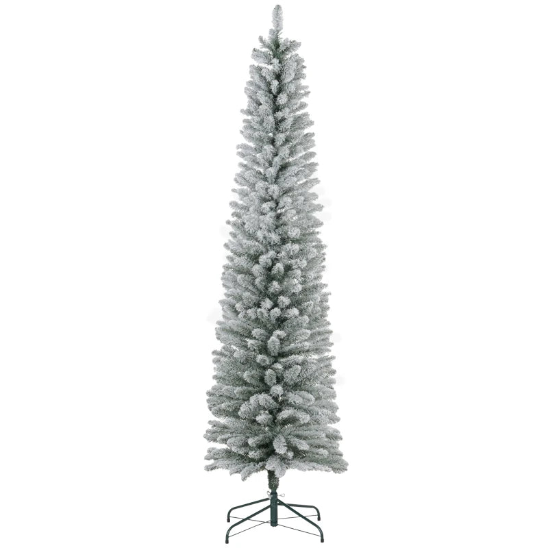 7ft Snowy Pencil Christmas Tree - Elegant White Artificial Holiday Decor for Festive Home Decoration