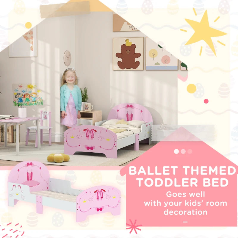 Ballet Theme Toddler Bed Frame with Safety Rails - Pink, Perfect for Ages 3-6, Stylish & Safe Sleep Solution