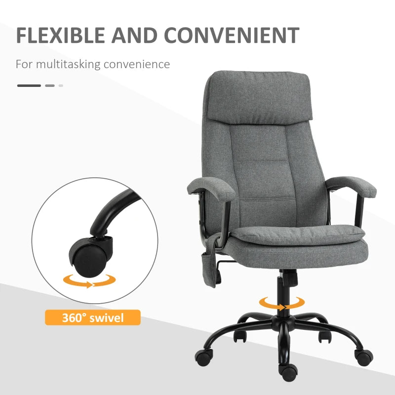 Vinsetto Grey Office Chair with Linen Fabric, 2-Point Lumbar Massage, Adjustable Height & Rolling Wheels - Ergonomic Desk Chair