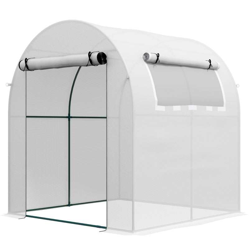 Green Garden Polytunnel Greenhouse with Roll-up Window and Door, 1.8 x 1.8 x 2 m, White