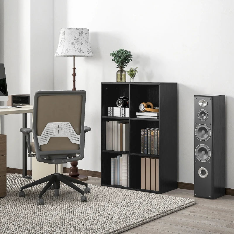 Stylish Six-Cube Bookcase in Black Wood Effect - Modern Storage Solution for Home or Office Organization