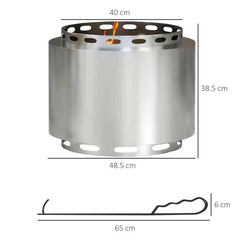 Portable Smokeless Fire Pit - 48.5cm Stainless Steel Wood Burning Firepit with Poker for Garden, Camping & Bonfire Parties