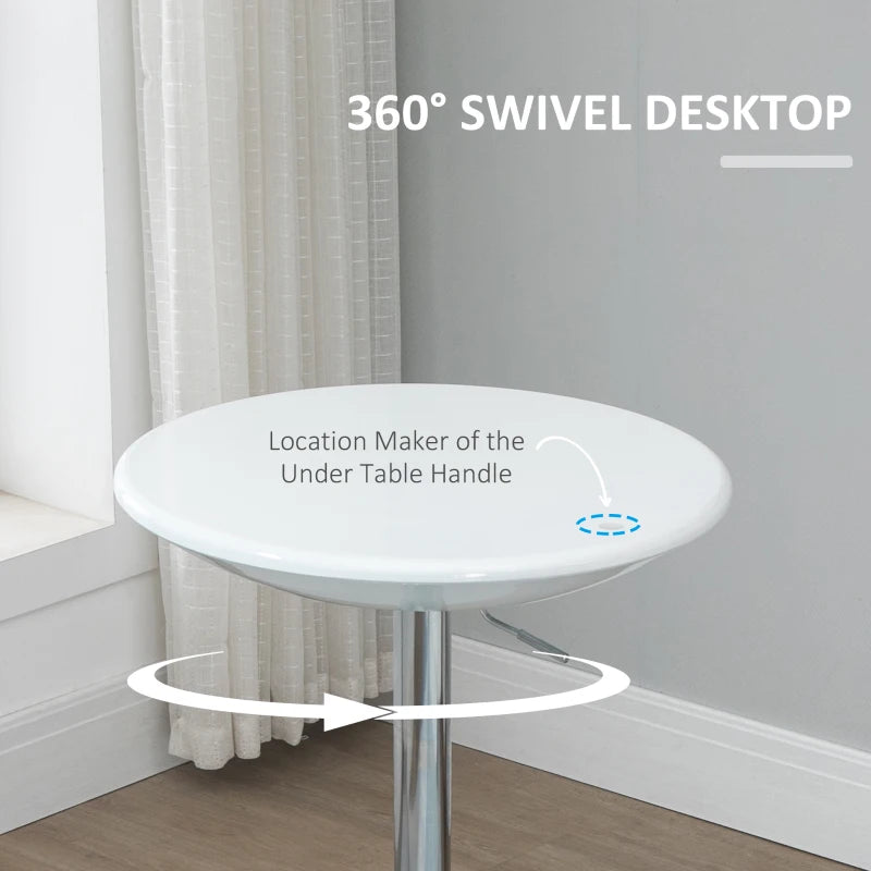 Modern Adjustable Height Round Bar Table - Swivel Bistro Desk with White Painted Top & Silver Steel Legs for Home Pub