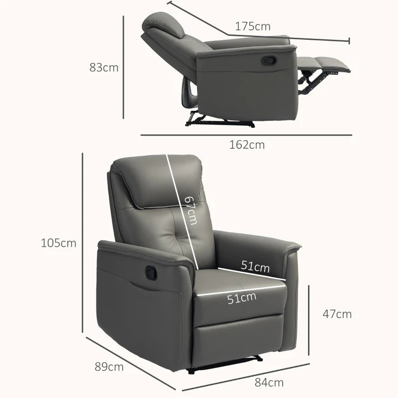 Comfortable Manual Reclining Armchair with Thick Padded Cushion and Adjustable Leg Rest in Light Grey