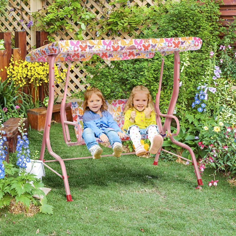 Kids Pink Garden Swing Chair with Adjustable Canopy