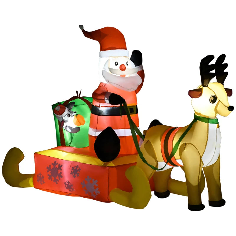 4ft Inflatable Santa Sleigh with Reindeer - Christmas Garden Decoration, Blow Up Xmas Décor for Holiday Cheer