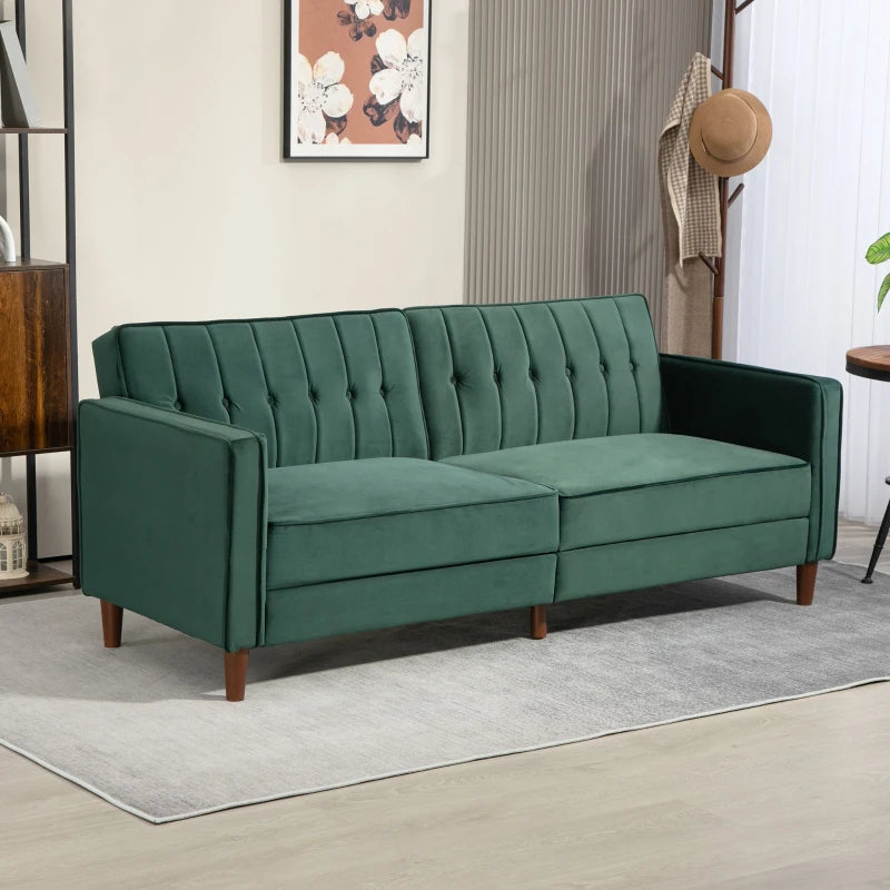 Velvet-Feel Green Three-Seater Sofa Bed for Stylish Living Room Comfort