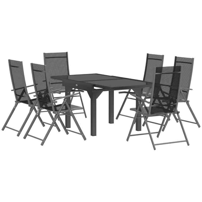 7 Piece Grey Outdoor Dining Set - Extendable Table & 6 Folding Chairs for Patio, Balcony, Deck