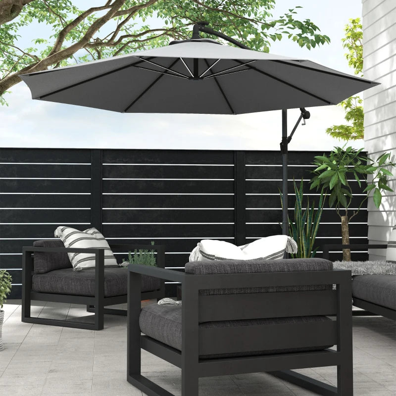 Grey Solar LED Cantilever Garden Umbrella