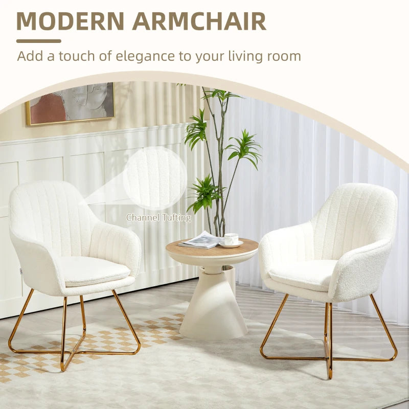 Set of Two Cream Sherpa Fleece Dining Chairs for Stylish Home Decor