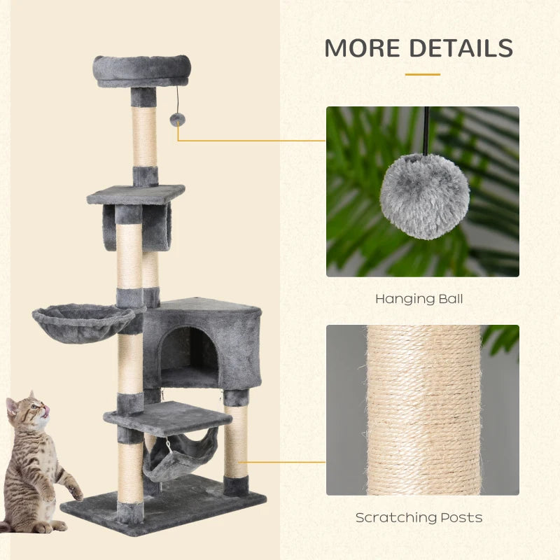 Multi-Level Cat Tree Condo Tower 150CM for Indoor Cats - Activity Stand with Toys & Scratching Posts