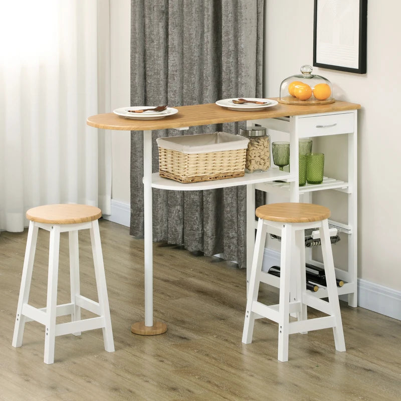 3 Piece Bar Table Set with Stools, Storage Shelf, Drawer, Wire Basket