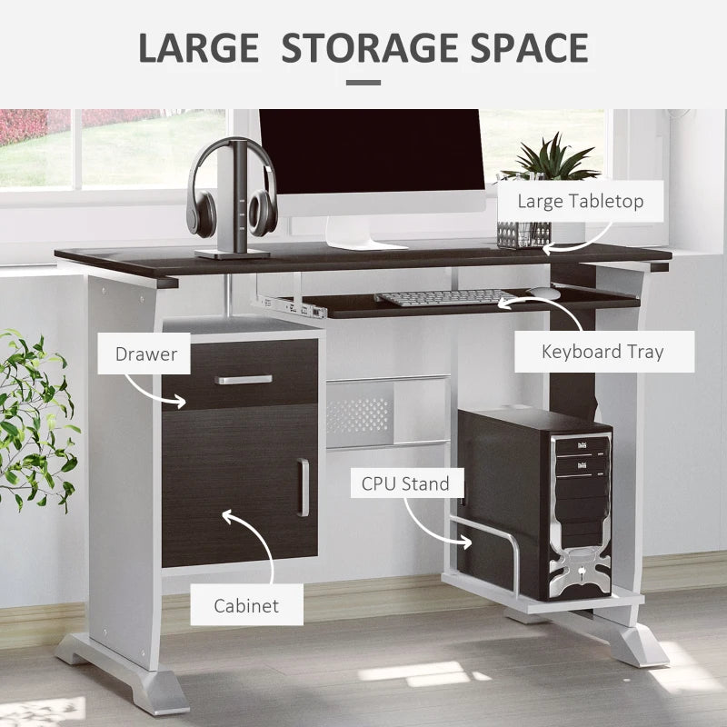 Black Walnut Computer Desk with Sliding Keyboard Tray, Storage Drawers & Host Box Shelf - Home Office Study Workstation 100x52x75cm