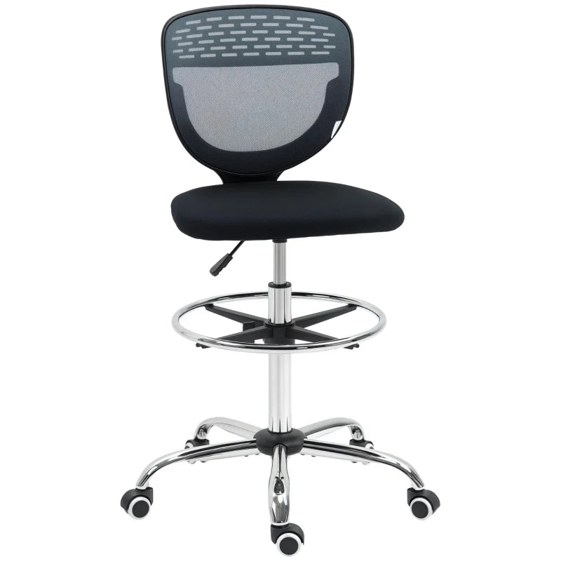 Vinsetto Grey Drafting Chair - Swivel Mesh Office Chair with Adjustable Foot Ring, Armless Design for Standing Desks