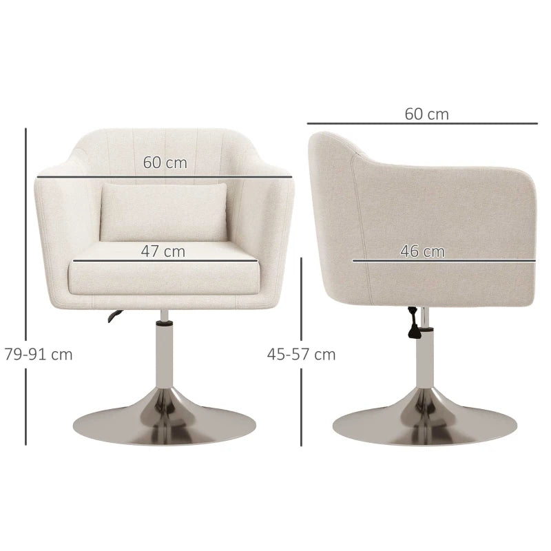 Modern Cream White Accent Chair with Swivel Base & Adjustable Height Arms, Cozy Pillow for Living Room & Bedroom