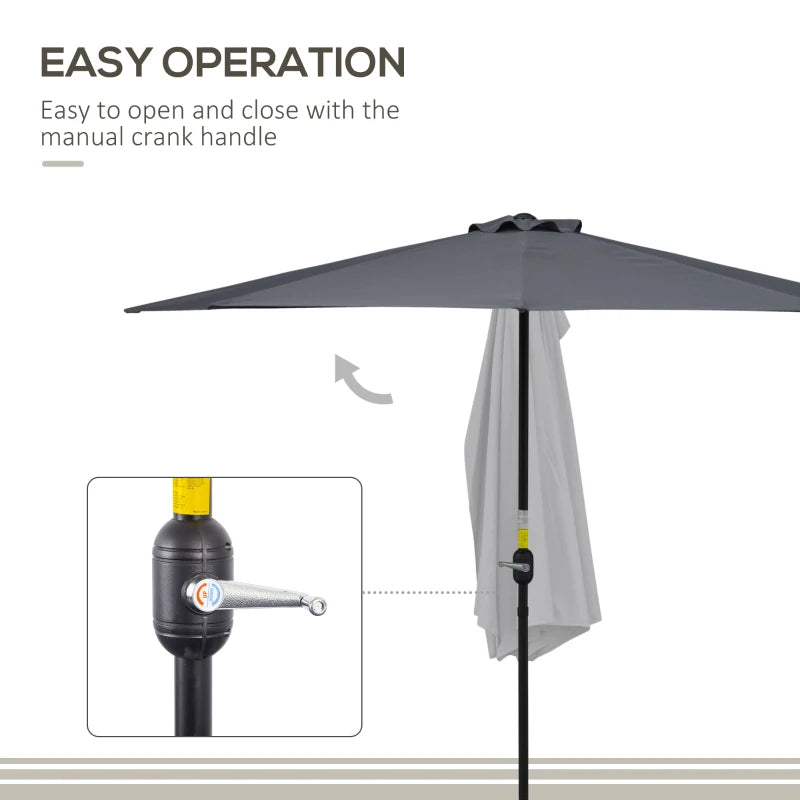 Grey 3m Half Round Patio Umbrella with Crank Handle - No Base